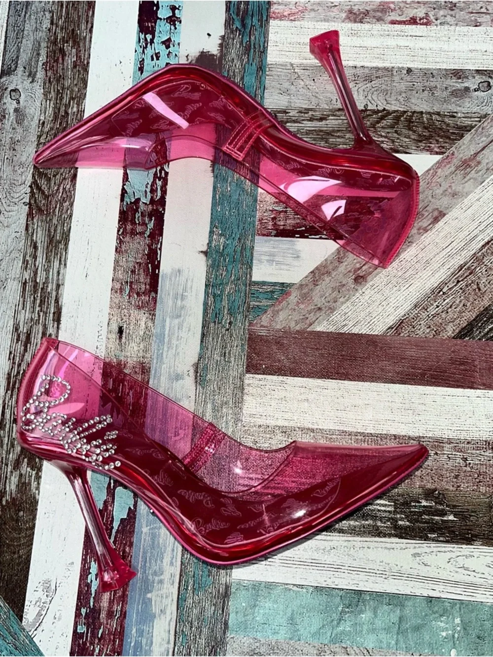 Barbie X Aldo Fuchsia Pink Heels Shoes Mattel Rhinestones NWOB Princess Prom 6.5